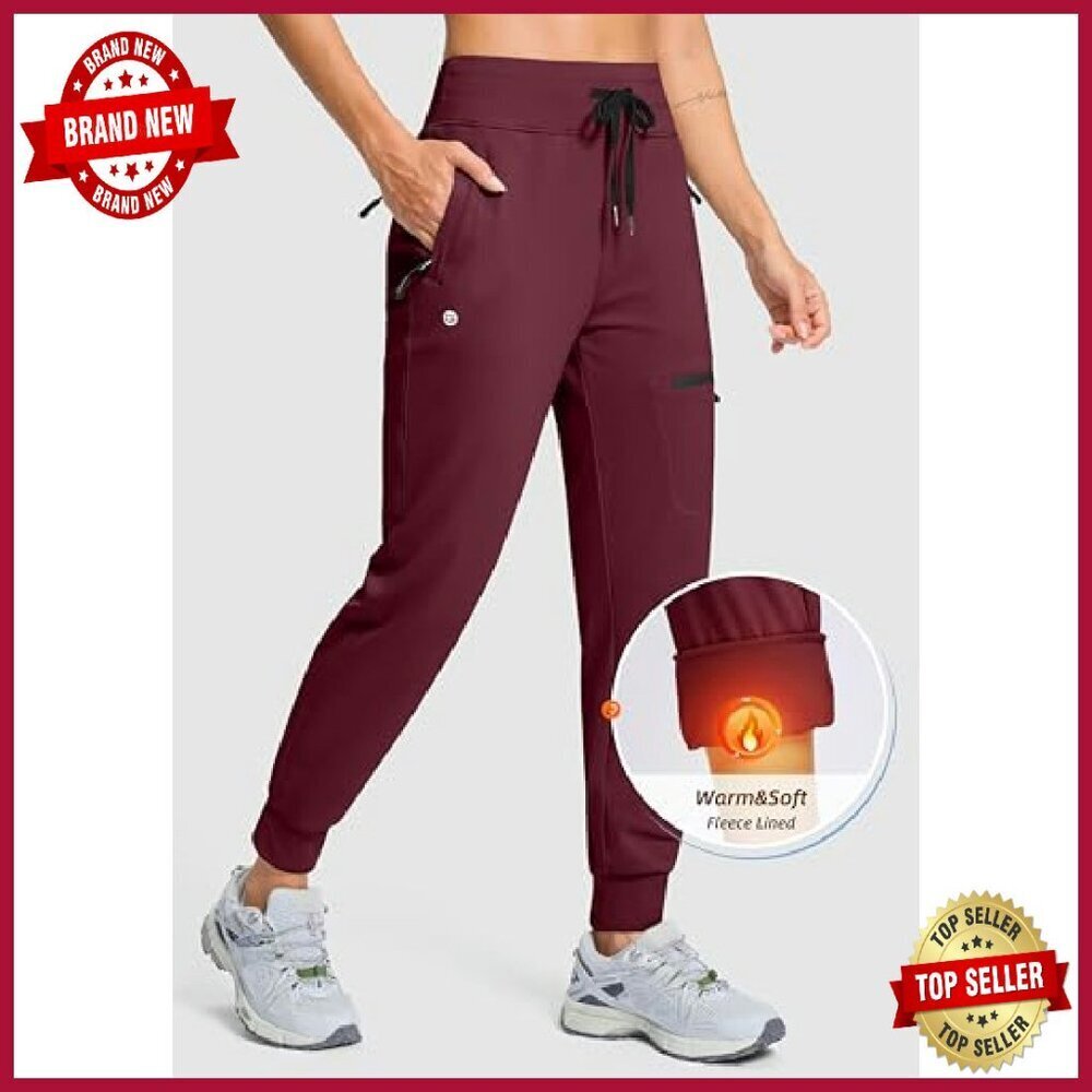 Fleece Lined Joggers High Waist Water Resistant 4 Pocket Active Pants - Picture 4 of 7